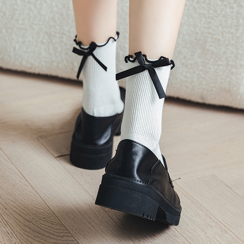 Socks Classification Women's Sweet Simple Style Bow Knot Cotton Crew Socks A Pair