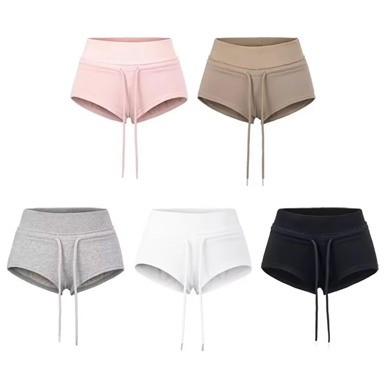 여성을위한 미국 낮은 허리 에어 레이어 캐주얼 반바지 2025 봄, 가을 섹시한 드로스트링 레이스 업 느슨한 스포츠 a 라인 핫 바지