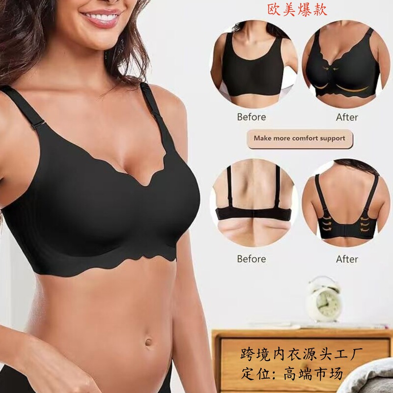 Jelly Gel Cross-Border Large Size Seamless Underwear for Women, Thin Style, Push-Up, Wavy Edge, European and American Style Bra, Factory In-Stock, Summer