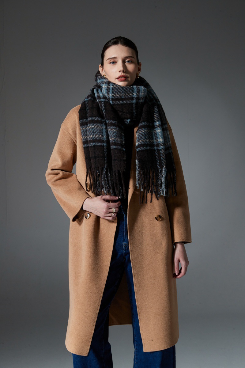 Unisex Blue plaid scarf shawl Warm scarf_voghion.com