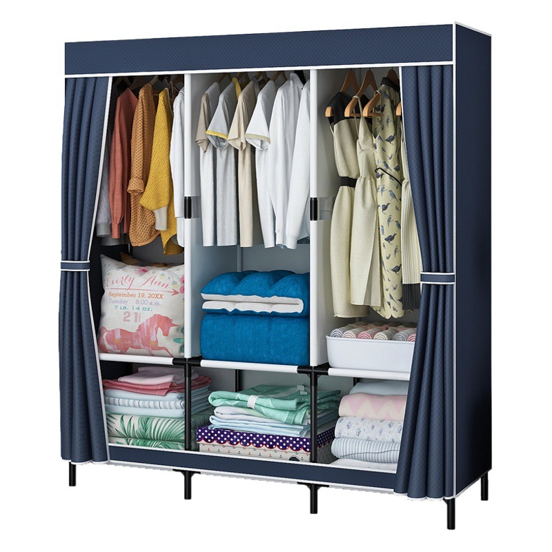 Simple armario hogar dormitorio armario de tela tubo de acero engrosamiento reforzado sala de alquiler dedicado armario estudiante dormitorio individual image 1