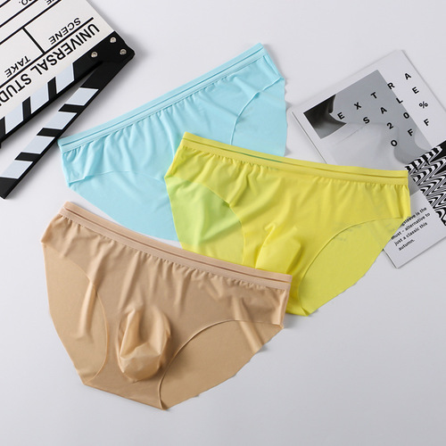 Solid color spring and summer new men's underwear, thin ice silk underwear for men, comfortable U convex bag men's briefs