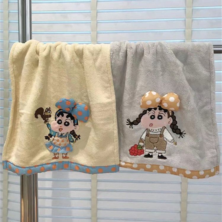 かわいい漫画の新しいクレヨンしんちゃん刺繍リボンタオルカップルスタイル家庭用フェイスタオルは水を吸収し、糸くずが落ちません|undefined