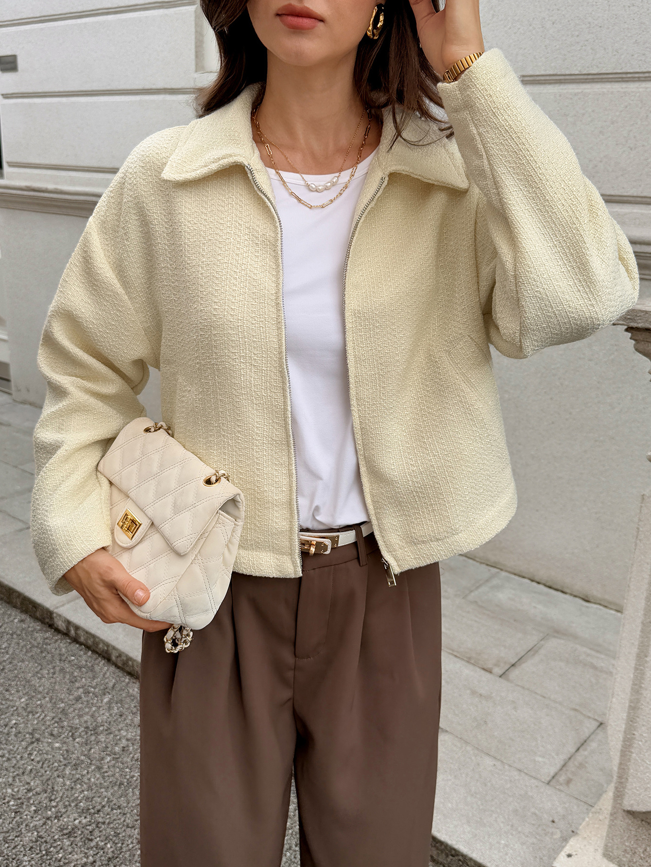 Women's Casual Long Sleeve Jacket – Lightweight Wrinkle-Free Coat With Stand Collar & Zip Front (S-XL, Beige)​_ecoleips.com