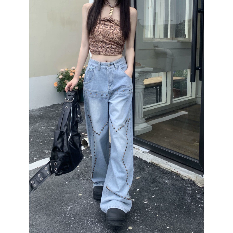 2024-5 месяцев High Street vibe ретро стирание старые джинсы женские прямые дизайнерские широкие брюки