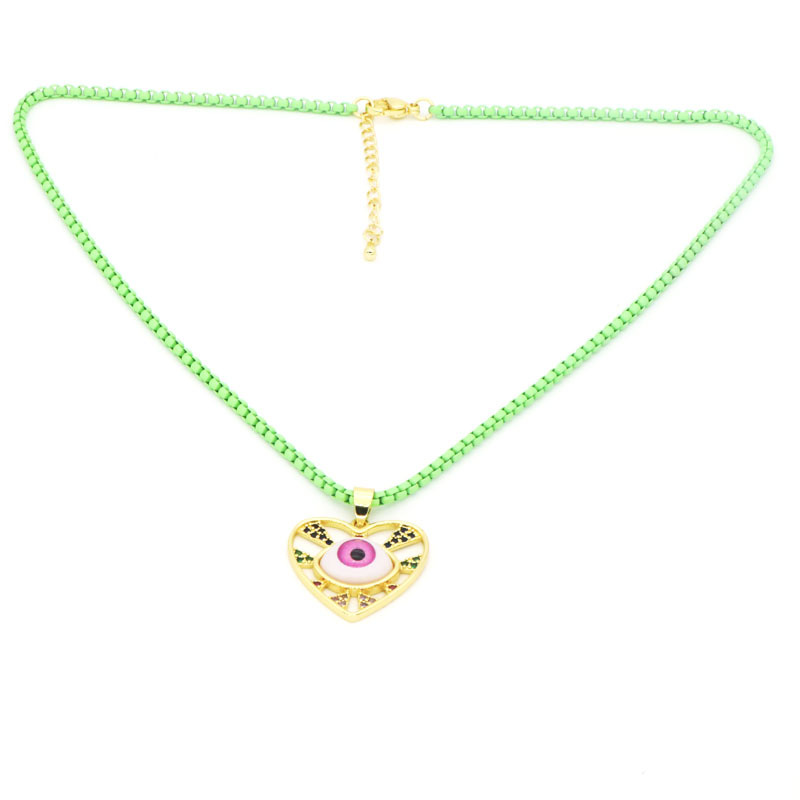 18K Gold Plated Plating Material Copper 18K Gold Plated Beaded Inlay Devil's Eye Heart Shape Resin Zircon Pendant Necklace