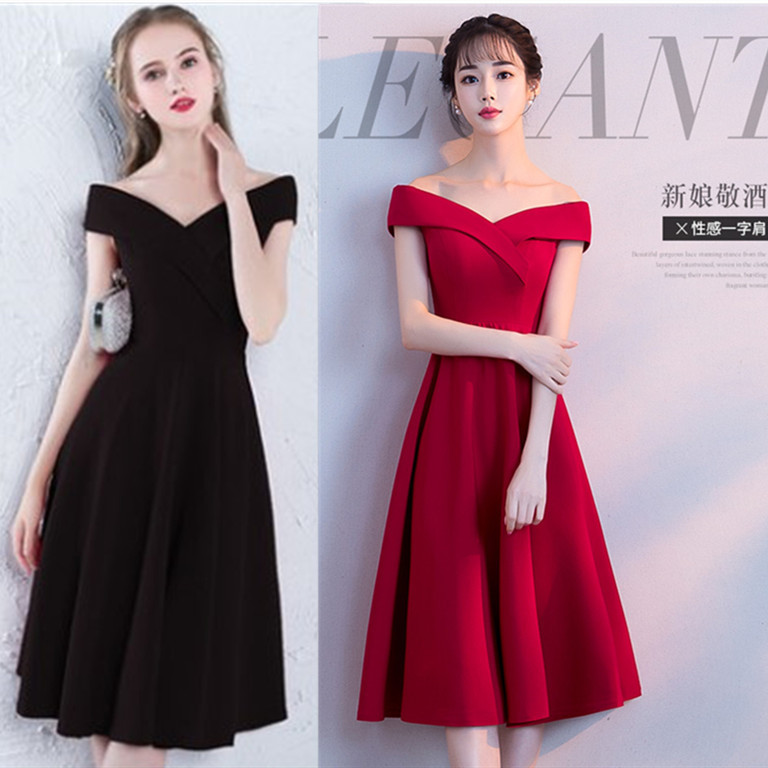 2025 Summer Wedding Red Bridal Slim Short Toast Wear One Shoulder Little Dress Daily Dress