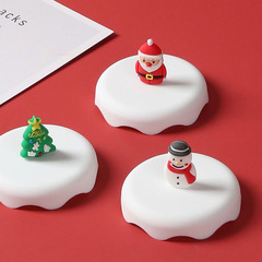 クリスマスのテーマのシリコーンラウンドカップカバーマグカップガラス家庭用カップカバーかわいいクリスマスツリー雪だるまカップカバー
