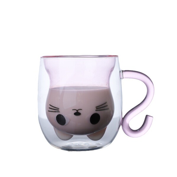 Kitten double-layer glass cup high temperature resistant milk cup…