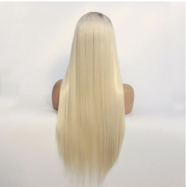 T color dorado cabello largo recto tejido tejido de fibra química europea y americana cabeza de encaje delantera fabricante al por mayor LW0131