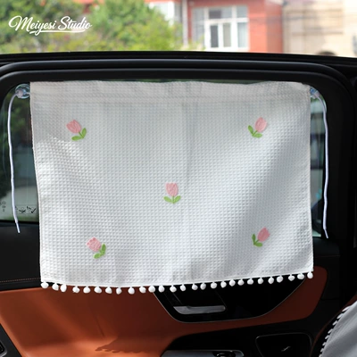 Car sunshade waffle curtain Car curtains - large-waffle-curtain-with-five-tulips-suction-cup-style