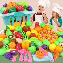 包郵兒童切水果玩具仿真廚房蔬菜過家家披薩菜籃套裝女孩切切看