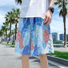 短裤男夏季冰丝薄款花短裤宽松潮牌休闲居家青少年五分速干沙滩裤