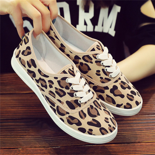 Leopard print canvas shoes women's low-top 2024 new Korean version versatile student sneakers Harajuku ulzzang flat shoes