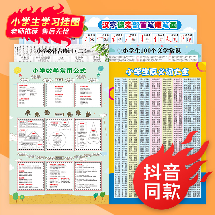 【抖音同款】升级版小学生语数外知识点学习挂图套装全套