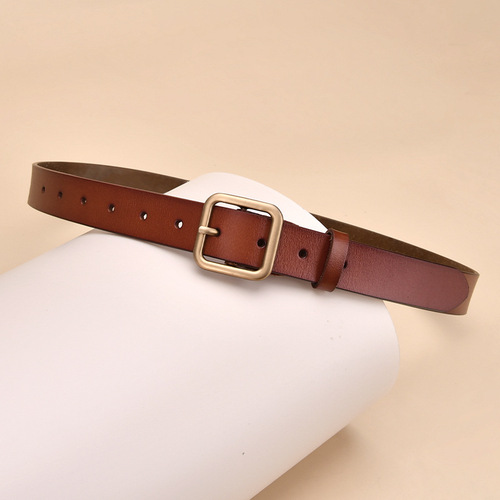 New style cowhide belt women's pin buckle genuine leather casual versatile retro belt women's Japanese buckle jeans belt