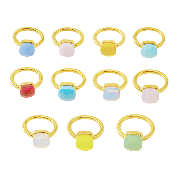 geometric retro fashionable small design ring with stone stainless…