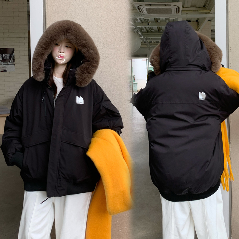 工装羽绒棉服女冬季2025新款小个子大毛领连帽加厚派克服棉衣外套|undefined