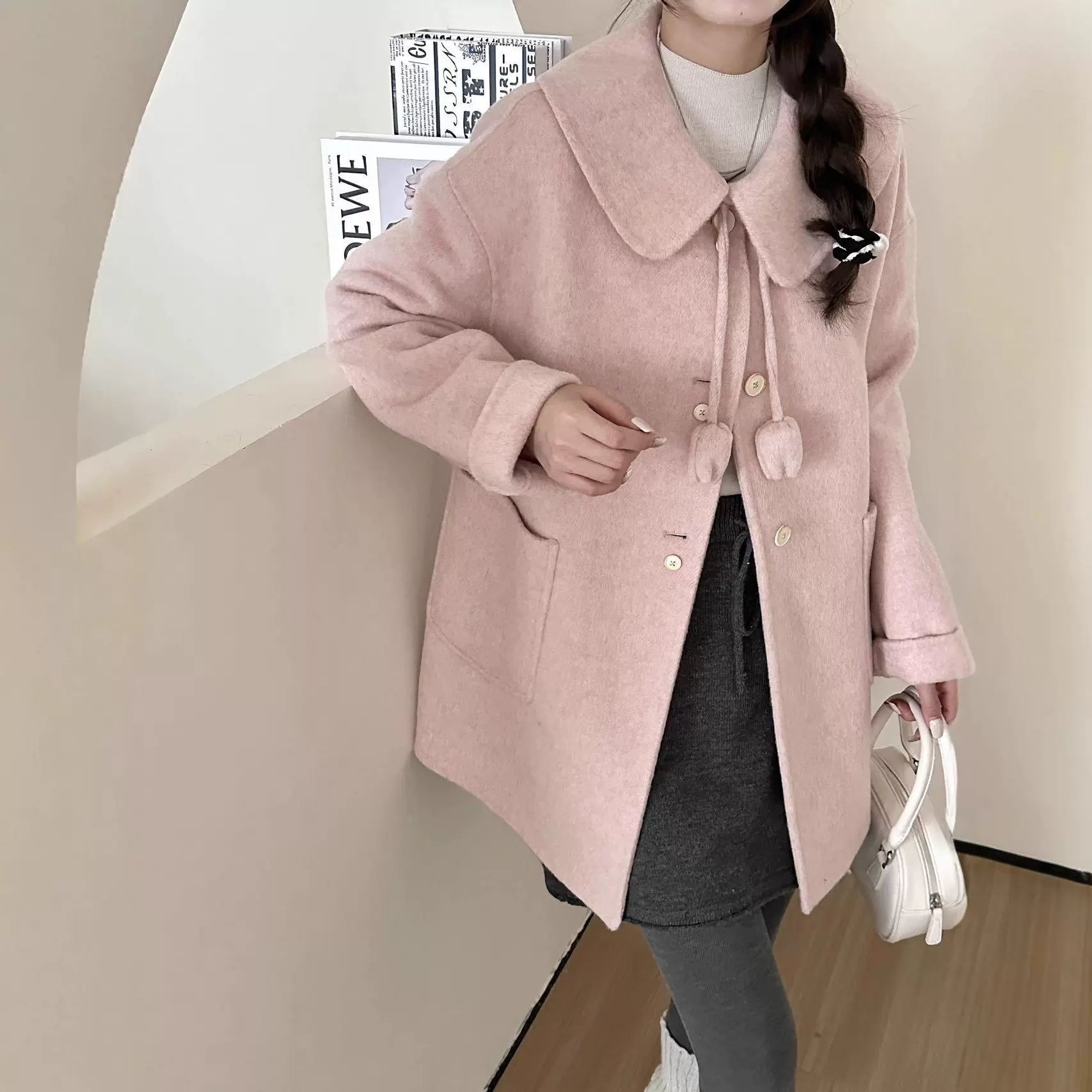 网红爆款2025秋冬新款双面羊毛大衣女中长款宽松显瘦毛呢外套