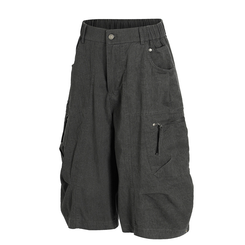 Dc+C896 American Retro Multi-Pocket Scimitar Cargo Shorts Men's Loose Casual Cropped Pants Loose Wide-Leg Pants