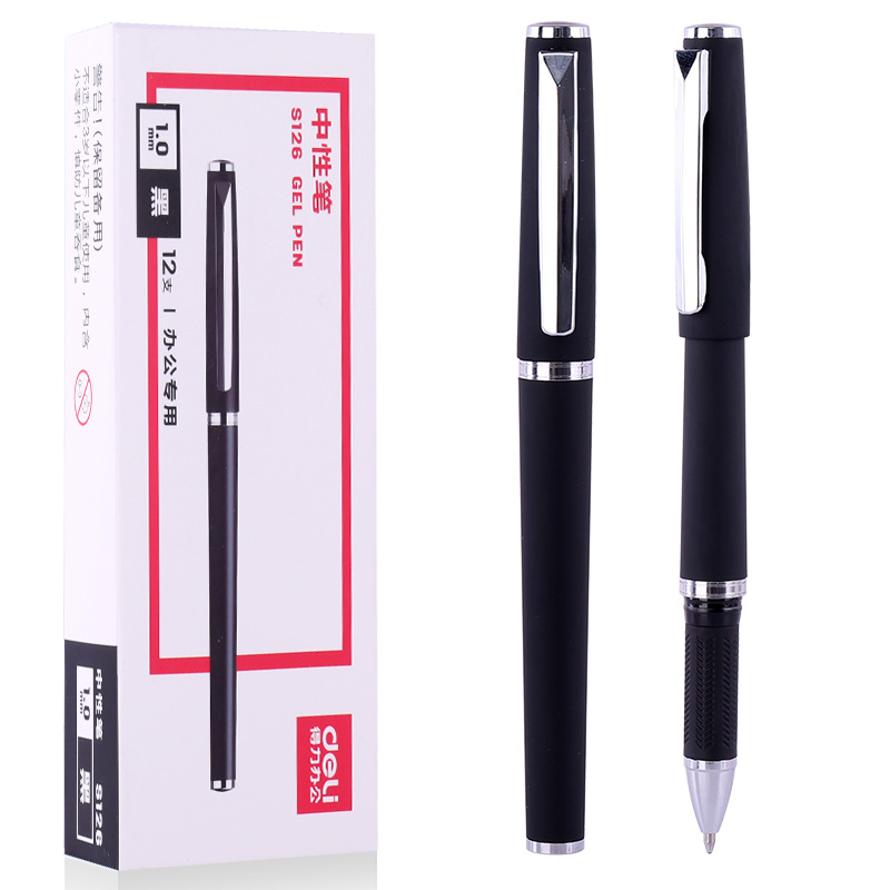 Deli S126 gel pluma estudiante aprendizaje oficina de gran capacidad negro firma pluma negocio 1,0mm