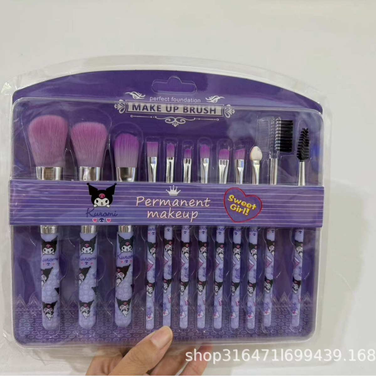 Nuevo cross-border caricature Kullomi conjunto completo de cepillo de maquillaje 11 piezas de blush eye shadow refrescar guantes herramientas de cepillo