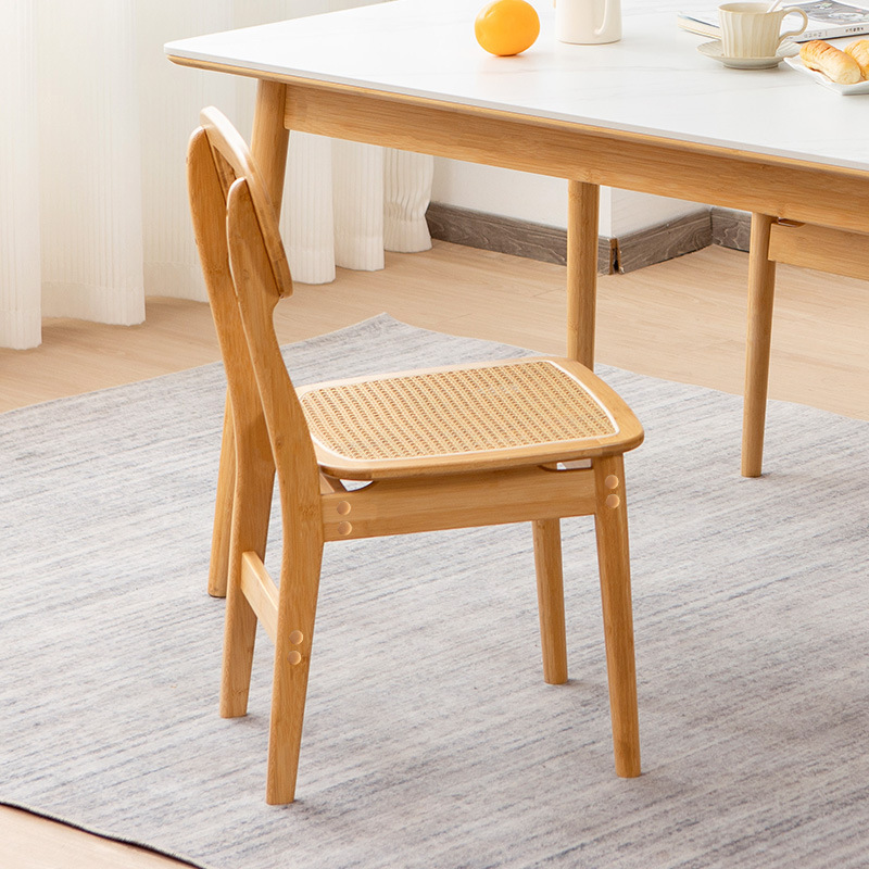 Silla de comedor de ratán, silla de mesa de comedor japonesa, hogar, apartamento pequeño, silla de respaldo moderna simple, restaurante, taburete nórdico de bambú y ratán