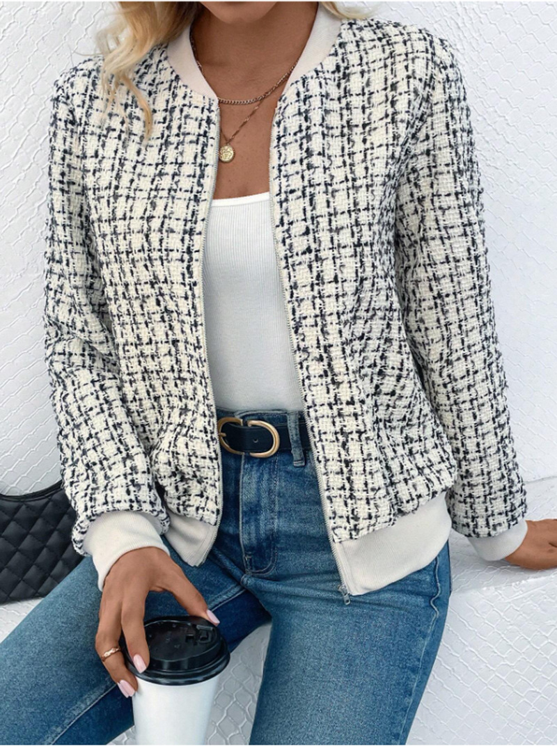 Damenbekleidung, neue Herbst-Langarm-Reißverschluss-verzierte Strickjacke, bedruckte Jacke, kleine Jacke_voghion.com