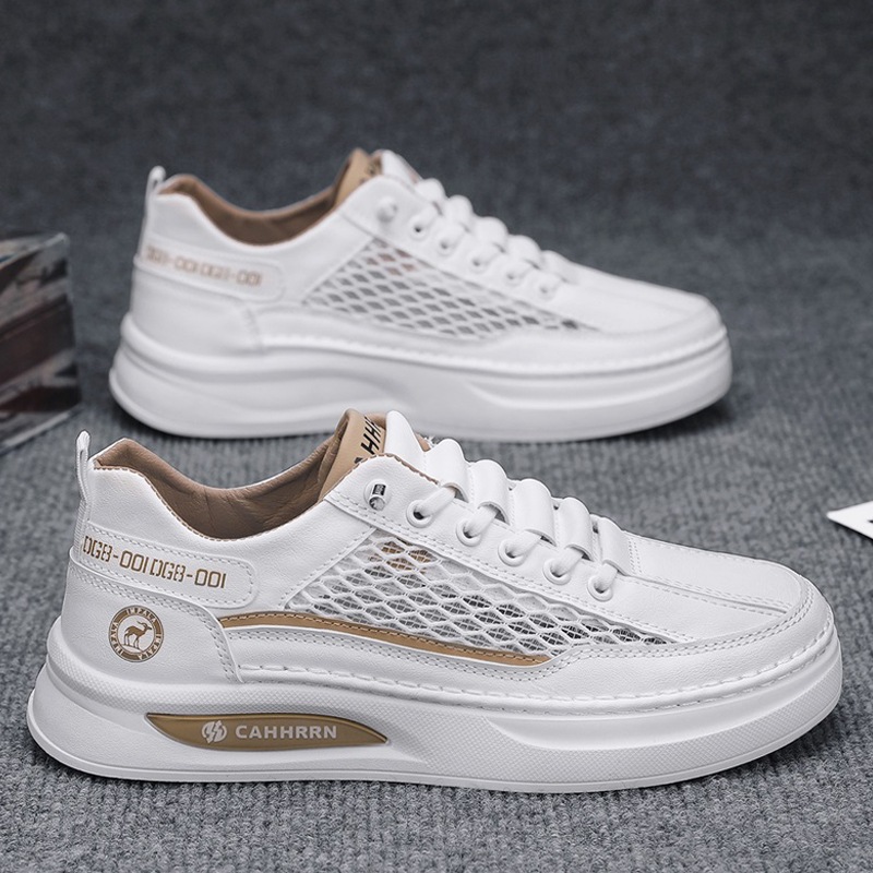 Zapatos de hombre de primavera y verano, zapatos de tablero de tela de malla transpirable, zapatos blancos para jóvenes estudiantes, zapatos deportivos de ocio para hombres, nuevo estilo 2025
