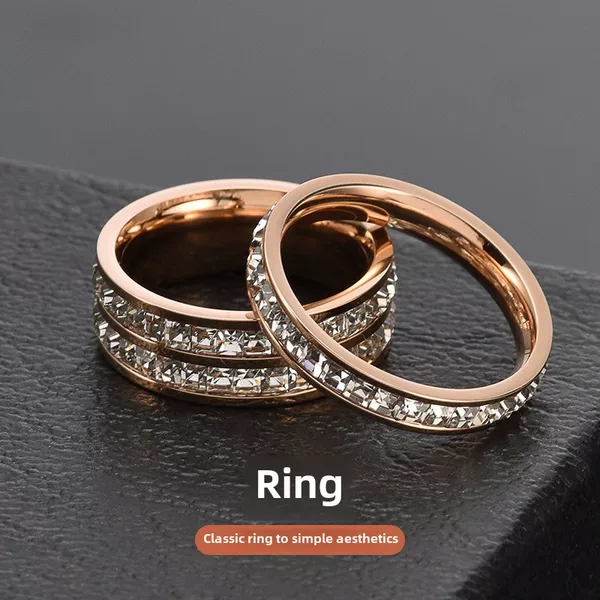 Men's and Women's Starry Sky Rings, Single and Double Circle Titanium Steel Non-Fading Diamond-Encrusted Couple Rings, Wholesale Non-Fading Rings