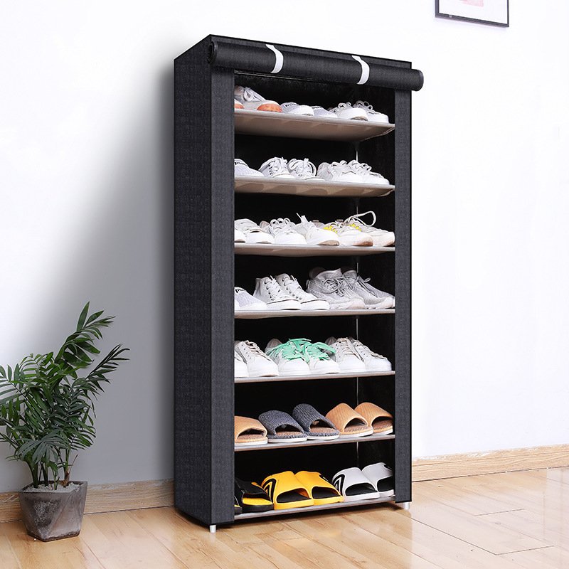 Estante de zapatos simple tubo de acero multicapa ensamblado armario de zapatos a prueba de polvo dormitorio de estudiantes armario de almacenamiento doméstico armario de zapatos económico estante de zapatos