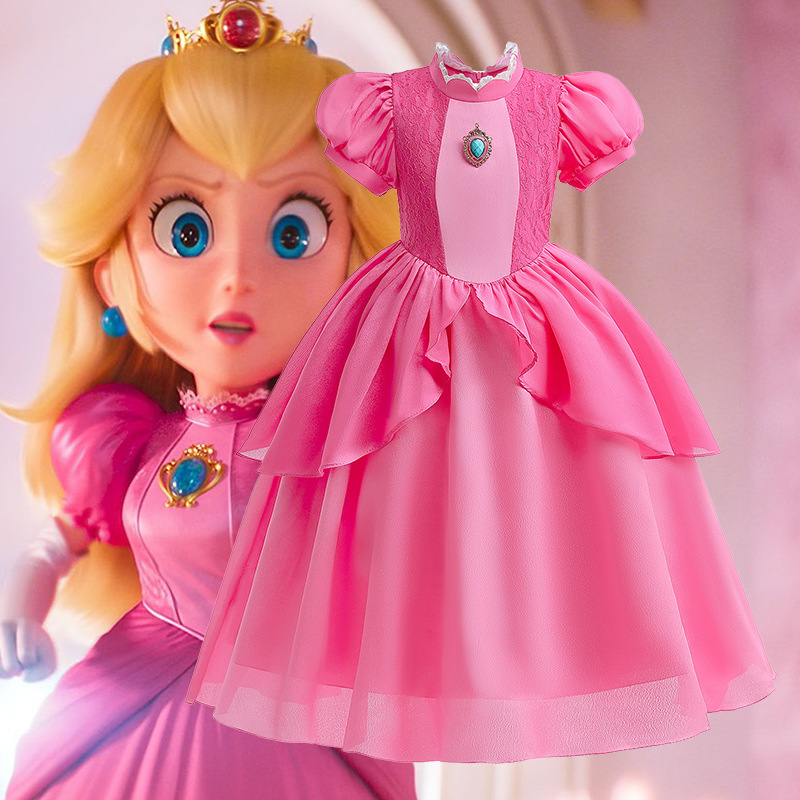 Los niños populares transfronterizos princesa Biji vestido niña Mario melocotón princesa vestido Cosplay ropa de rendimiento