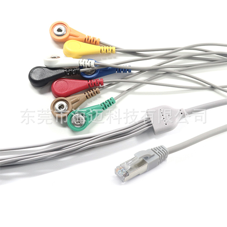 RJ45转4.0/3.5电极母扣一拖八 肩颈按摩仪理疗导联线 扣式电极线