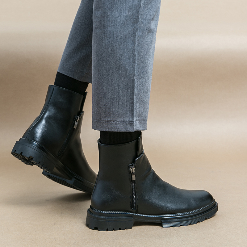 Otoño y invierno nuevos hombres con cremallera lateral estilo coreano de moda casual botas cortas botas de cuero de alto perfil al por mayor