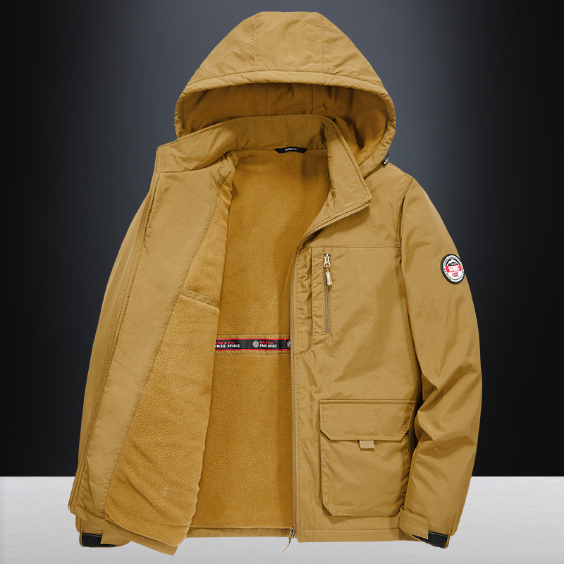 Men's Clothing Winter men's plus velvet thickened polar fleece plus cotton jacket three layer warm windproof detachable hooded jacket cotton coat_voghion.com