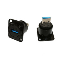 D型贯通式 USB3.0母转公黑色面板式插座USB延长保护器 数据连接器