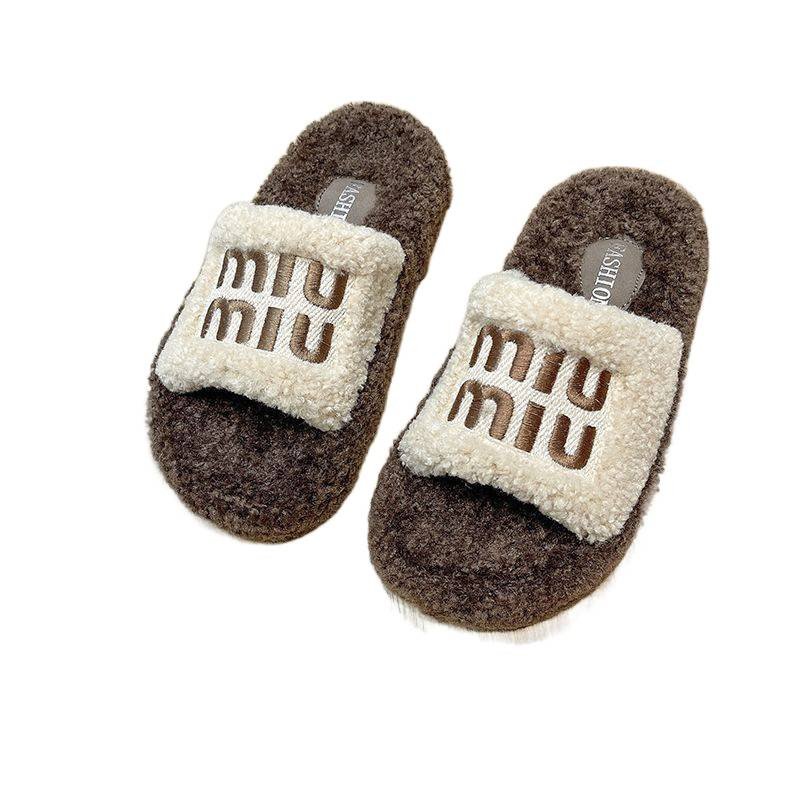 Zapatillas de lana de fondo grueso 2024 otoño y invierno nuevas zapatillas de moda versátiles de alto valor de cachemira casual en línea image 6