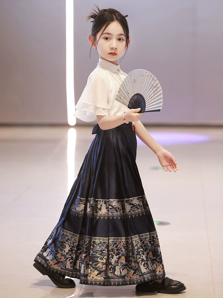 Skirt, summer set, children's Hanfu, summer clothing, Chinese style, for teenagers