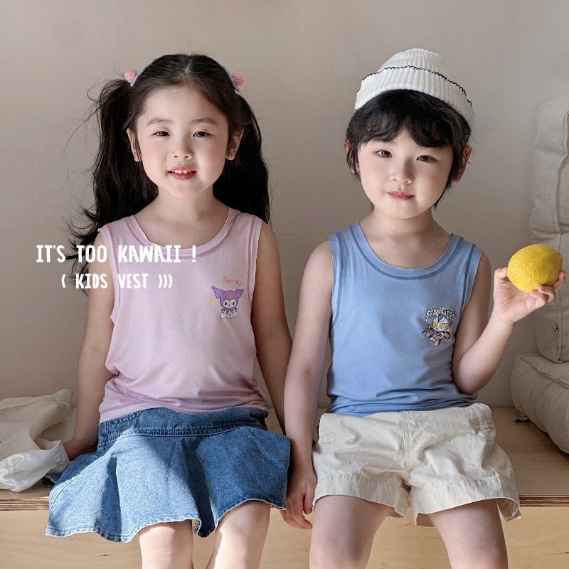 Children's vest 2025 summer new Korean version of boys and girls modal print cartoon baby close-fitting sleeveless top