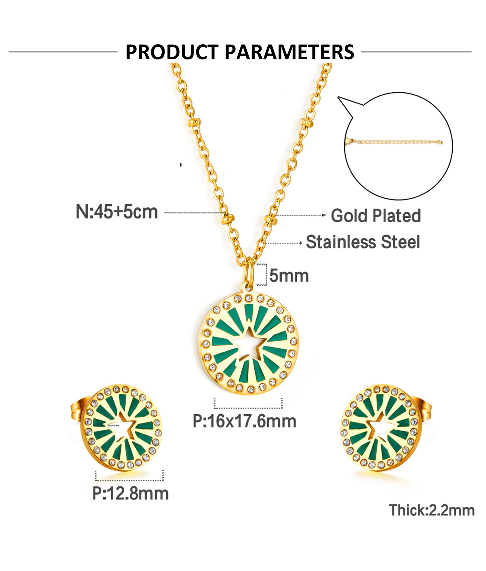 Fashion Oval Heart Shape Stainless Steel Earrings Necklace 1 Set