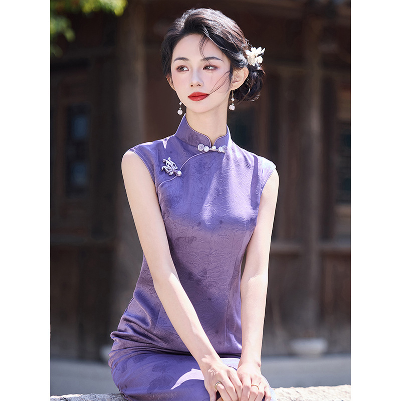 Los Bo Purple 2025 New Cheongsam Women's Summer College Entrance Examination Young Girl's Engagement New Chinese Purple Daily Los Bo Purple 2025 New Cheongsam Women's Summer College Entrance Examination Young Girl's Engagement New Chinese Purple Daily