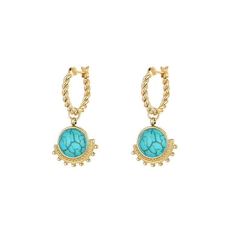 1 Pair Simple Style Flower Plating Inlay 304 Stainless Steel Turquoise 18K Gold Plated Drop Earrings display picture 2