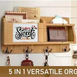 简约木质壁挂式钥匙收纳架入户玄关信封相框走廊装饰木制置物架