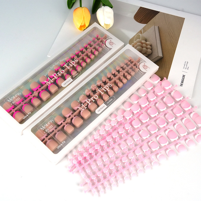 New French White Edge Wearable Nails 150 Pieces Boxed Seamless Frosted Toe Fake Nails Semi-Finished Nails