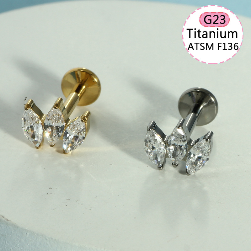 G23 Titanium Alloy Lip Piercing Jewelry Lip Ring Flower Stud Internally Threaded detail image 11