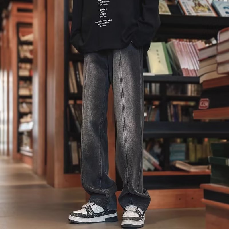 American High Street Jeans para hombre otoño nuevo estilo suelto casual pantalones de pierna recta pie cremallera pantalones de diseño sin bordes