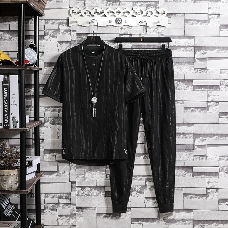 2022 New Men's Short-sleeved T-shirt Trousers Zou Gan Sports Casual Suit Trendy Summer Clothes Casual Pants
