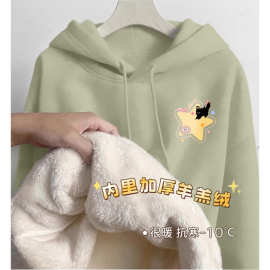 女大童秋冬季加绒加厚卫衣初中生连帽冬装特厚羊羔绒校服内搭神器