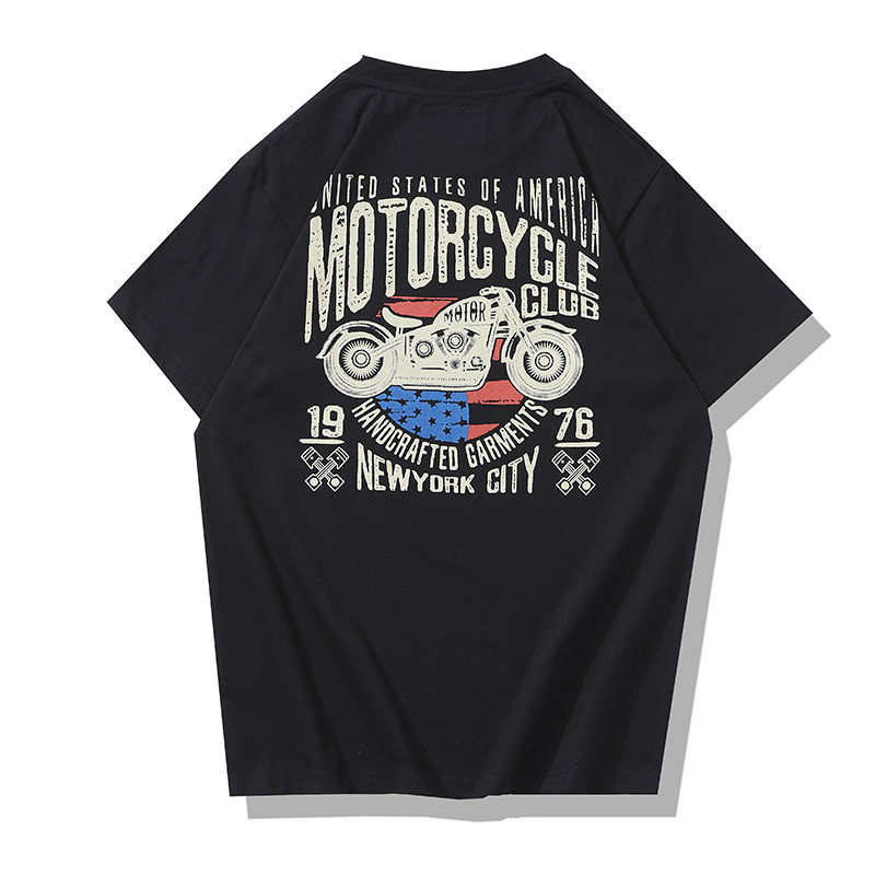 SS nueva motocicleta letra impresa camiseta 200g jóvenes hombres retro manga corta Camiseta cuello redondo