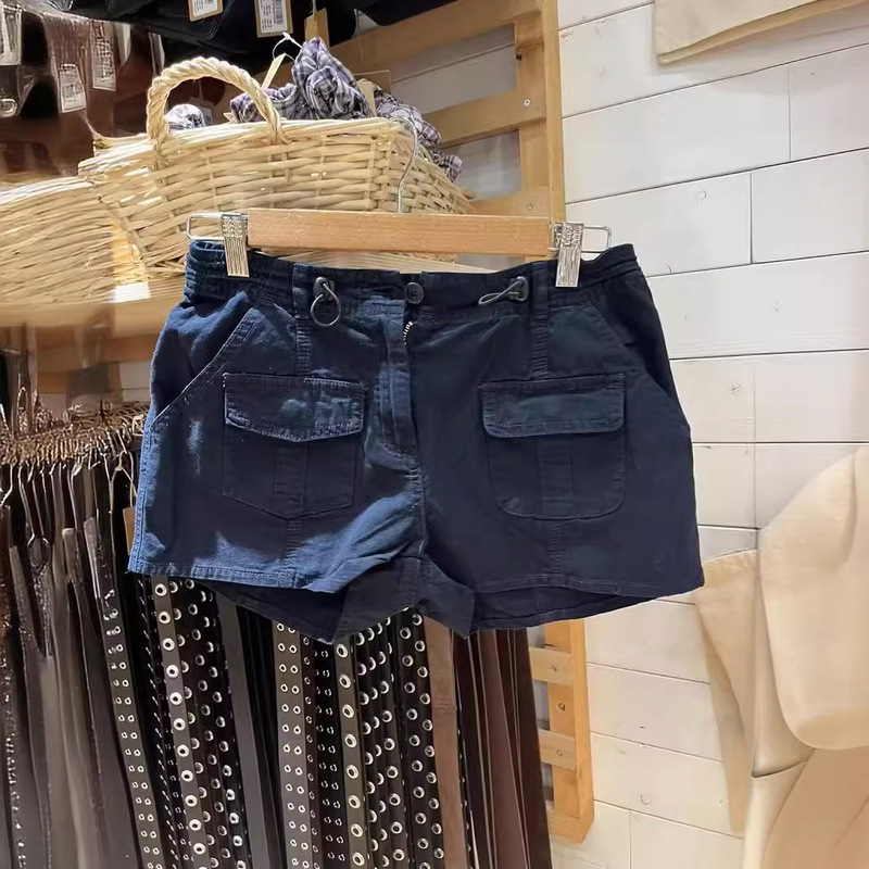 bm New American Sexy Style bm Cargo Shorts Women's Elastic Waist Flap Pocket Pants Shorts
